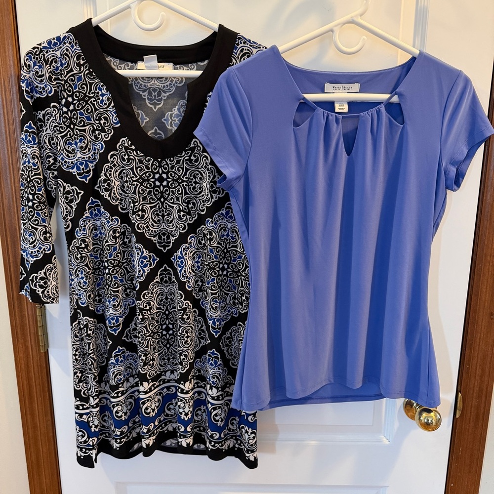 SET! White House Black Market Small Tops: Black/Royal Tunic + Blue/Purple Blouse